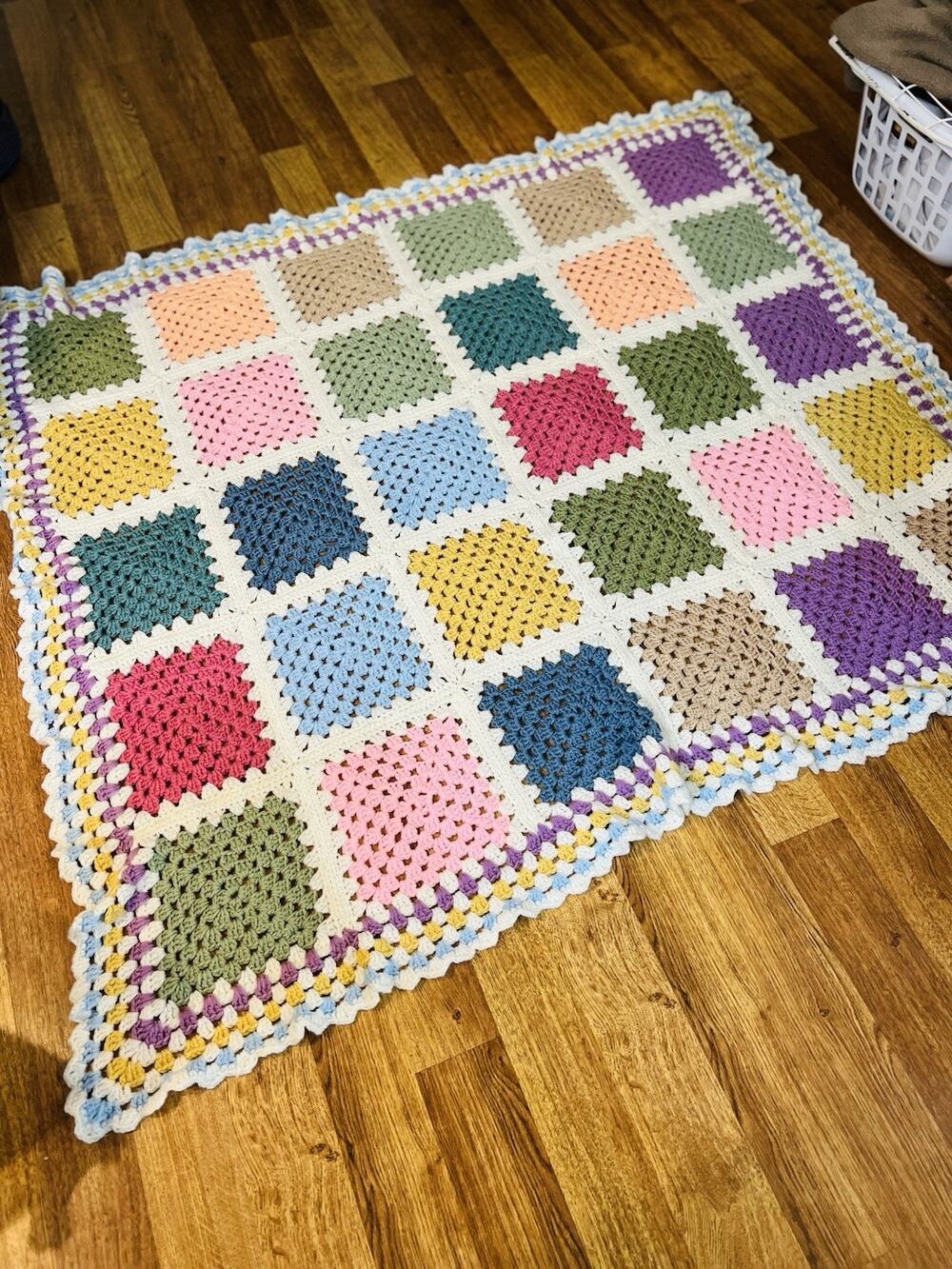 Vintage Handmade Patch Crochet Afghan Size 53 X 58 Multicolor Granny Cozy